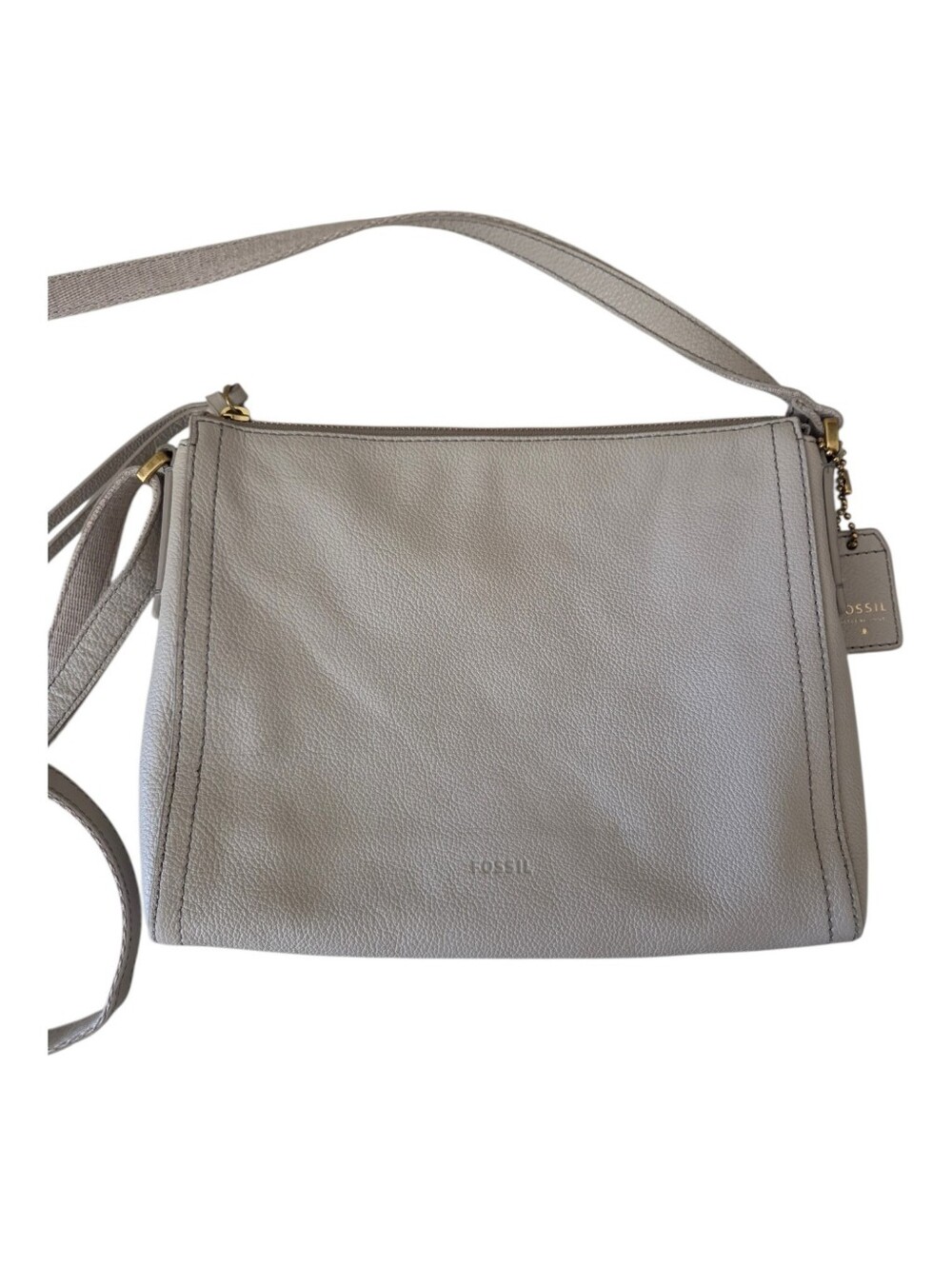 fossil emma 100% genuine leather crossbody bag purse light grey